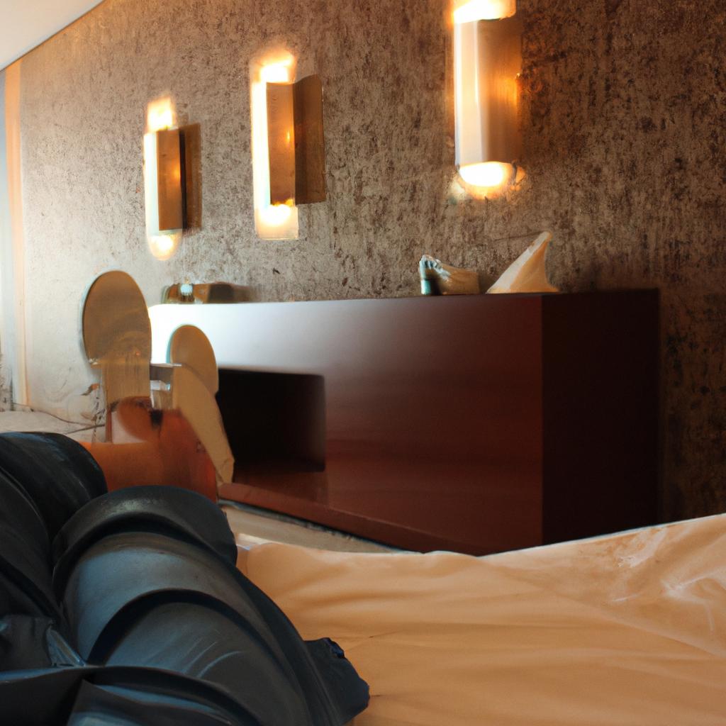 Person relaxing in hotel room