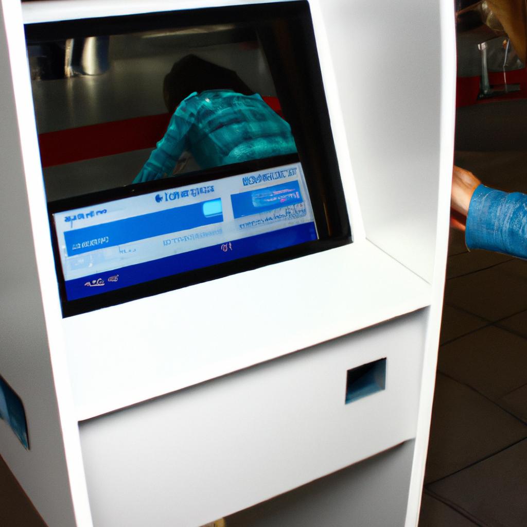 Person using self check-in kiosk